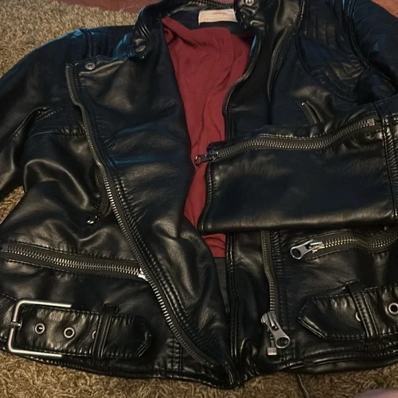Free People We the Free Faux Leather Jacket With Buckles Size Large